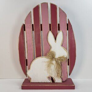Handcrafted Wooden Easter Bunny Table Decor With Rustic Pink & White Finish 19"